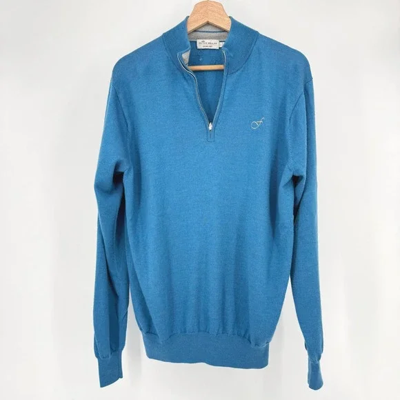 Peter Millar Quarter Zip Sweater Mens Large Blue Crown Soft Knit Pullover READ - Picture 1 of 9